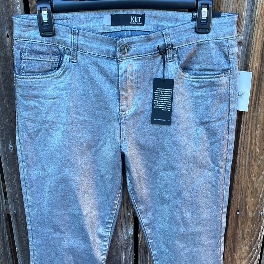 Kut From The Kloth Pants 8 Connie Ankle Zip Silver NWT Skinny Stretch New - Picture 2 of 16